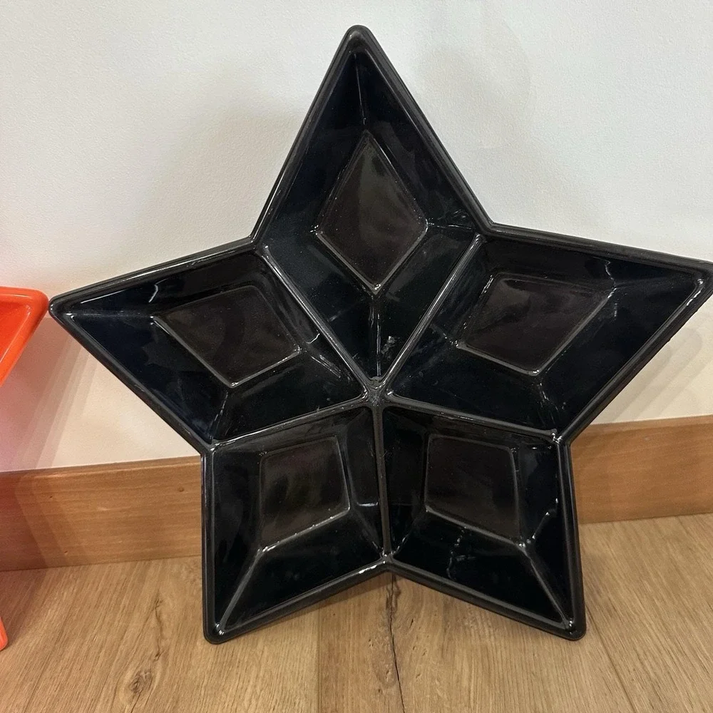 Set Of 2 VTG Halloween Plastic Star Serving Trays 90's Orange Black Relish Fruit - Picture 2 of 8